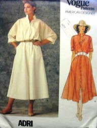 1351 VOGUE ADRI LONG BUTTON FLARE SS-LS DRESS PATTERN 8, 10, 12 choice